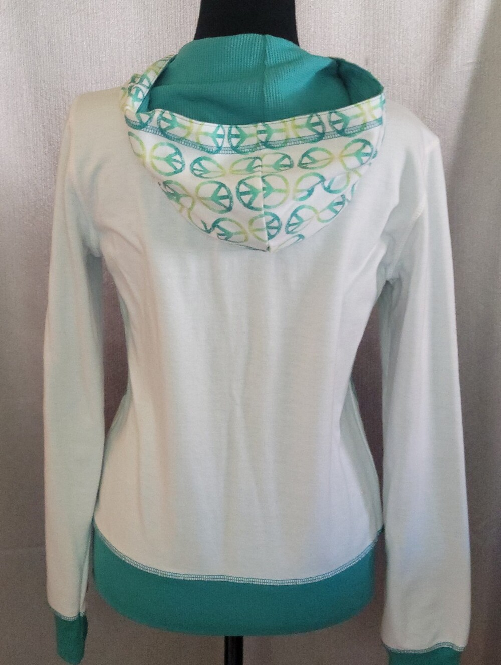 Peace Sign Zip Hoodie in Mint and Teal - Picture 3 of 7